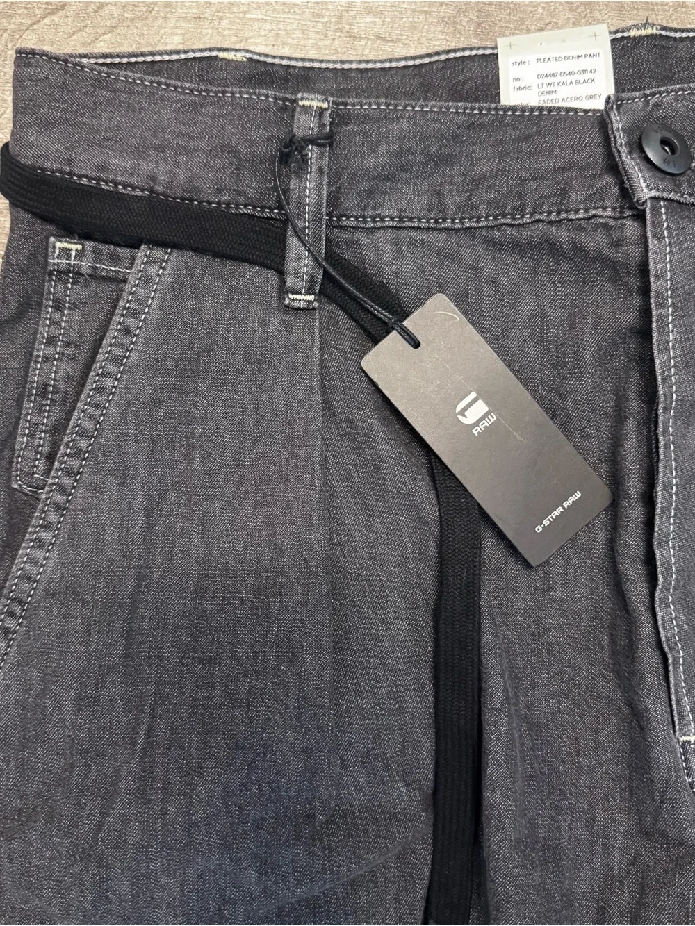 G Star Raw Palm Pleated Denim Pants Gray Wash NWT Button Fly Mens 35x30